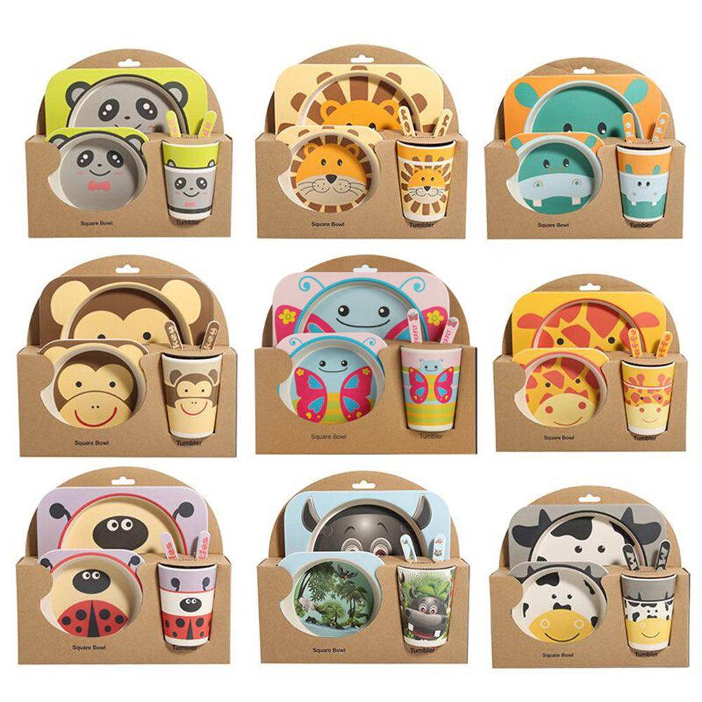 5-Piece Natural Bamboo Fiber Children's Tableware Set | Ages 6+ Months - Dreamy-Designs Store Online