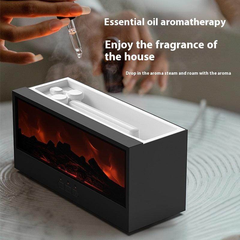 Simulated 3D Fireplace Flame Aroma Diffuser - USB Powered, Low Noise (36-45dB) / Remote Control / 0.5L Tank / 2-8 Hour Timer / Retro, Creative, Nordic Style (Black or White) - Dreamy-Designs Store Online
