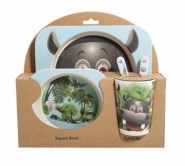 5-Piece Natural Bamboo Fiber Children's Tableware Set | Ages 6+ Months - Dreamy-Designs Store Online