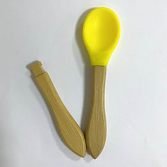 6 Colors: Safe Silicone Baby Bamboo Spoons | 14cm - Dreamy-Designs Store Online