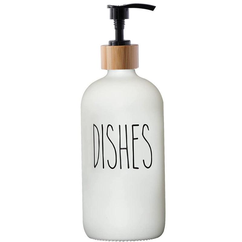 Shampoo Bottle With Wooden Soap Dispenser (500ml) - Eco-Friendly Bathroom Organizer Set (White/Black) "For Hands & Dishes" / Versatile Liquid Dispenser / Bamboo Vanity Tray Included - Dreamy-Designs Store Online