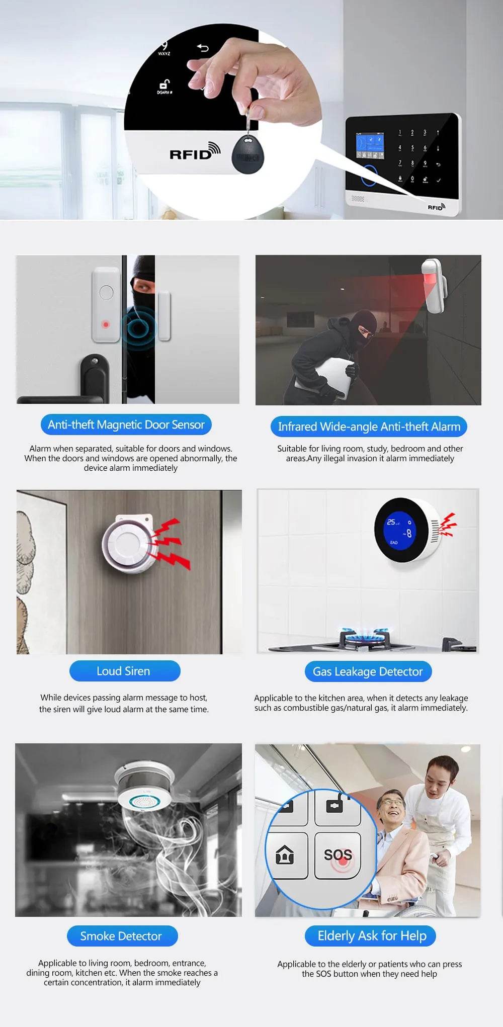 PG-103 Home Security Alarm System Wifi GSM Alarm Intercom Remote Control Autodial 433MHz Detectors IOS Android Tuya APP Control - Dreamy-Designs Store Online