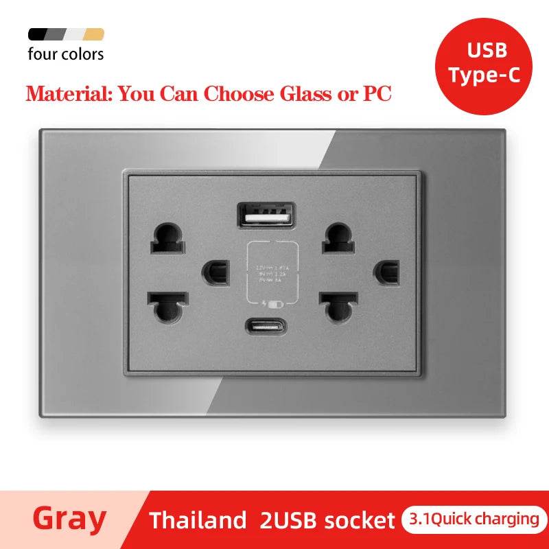 Herepow 118 Series Thailand American Standard Dual USB Wall Socket Smart Home Appliance Plug Adapter Type-c 3.1A Fast Charging - Dreamy-Designs Store Online