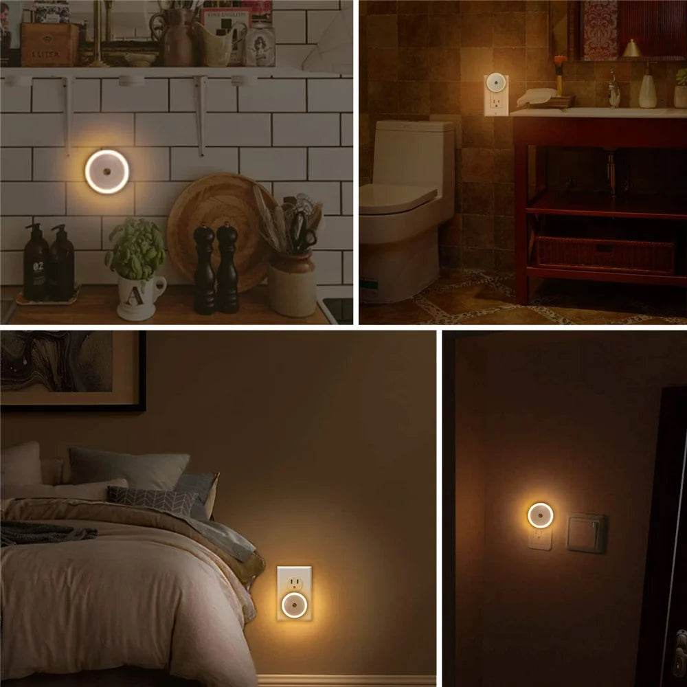 LED Night Light Smart Night Sensor Round Plug in Wall Night Lamp Bathroom Home Kitchen Hallway Staireway Bedroom Nightlight - Dreamy-Designs Store Online