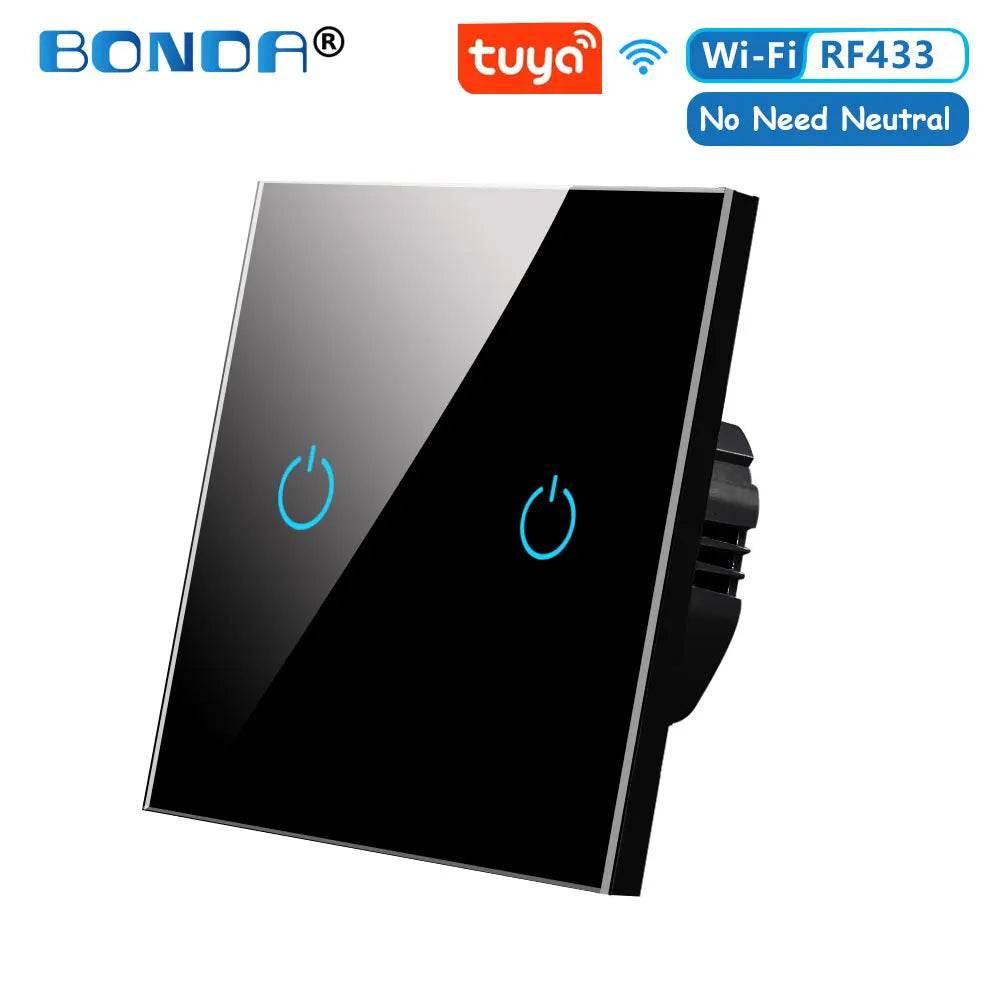 BONDA Smart Switch Alexa RF433 No Neutral Tuya Control Works With Google 1/2/3 Gang Smart Life Home Light WiFi Touch Switches - Dreamy-Designs Store Online