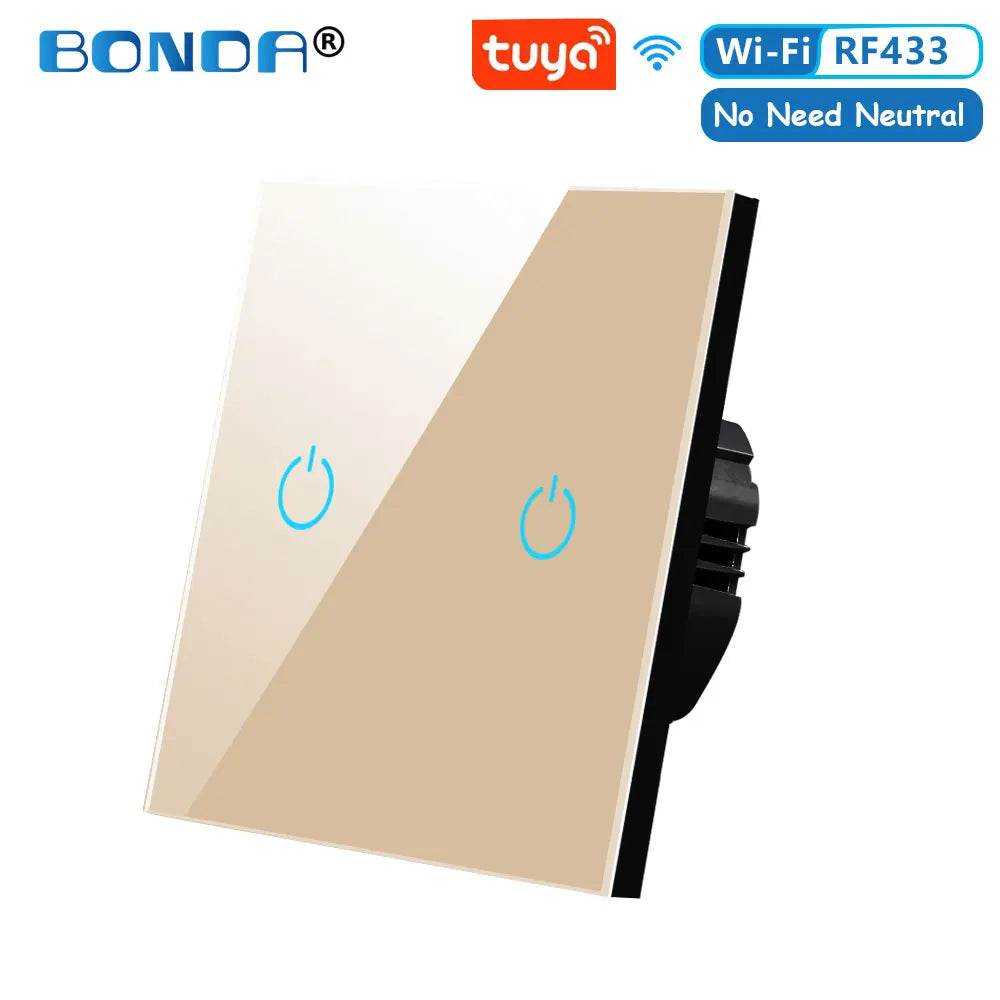 BONDA Smart Switch Alexa RF433 No Neutral Tuya Control Works With Google 1/2/3 Gang Smart Life Home Light WiFi Touch Switches - Dreamy-Designs Store Online