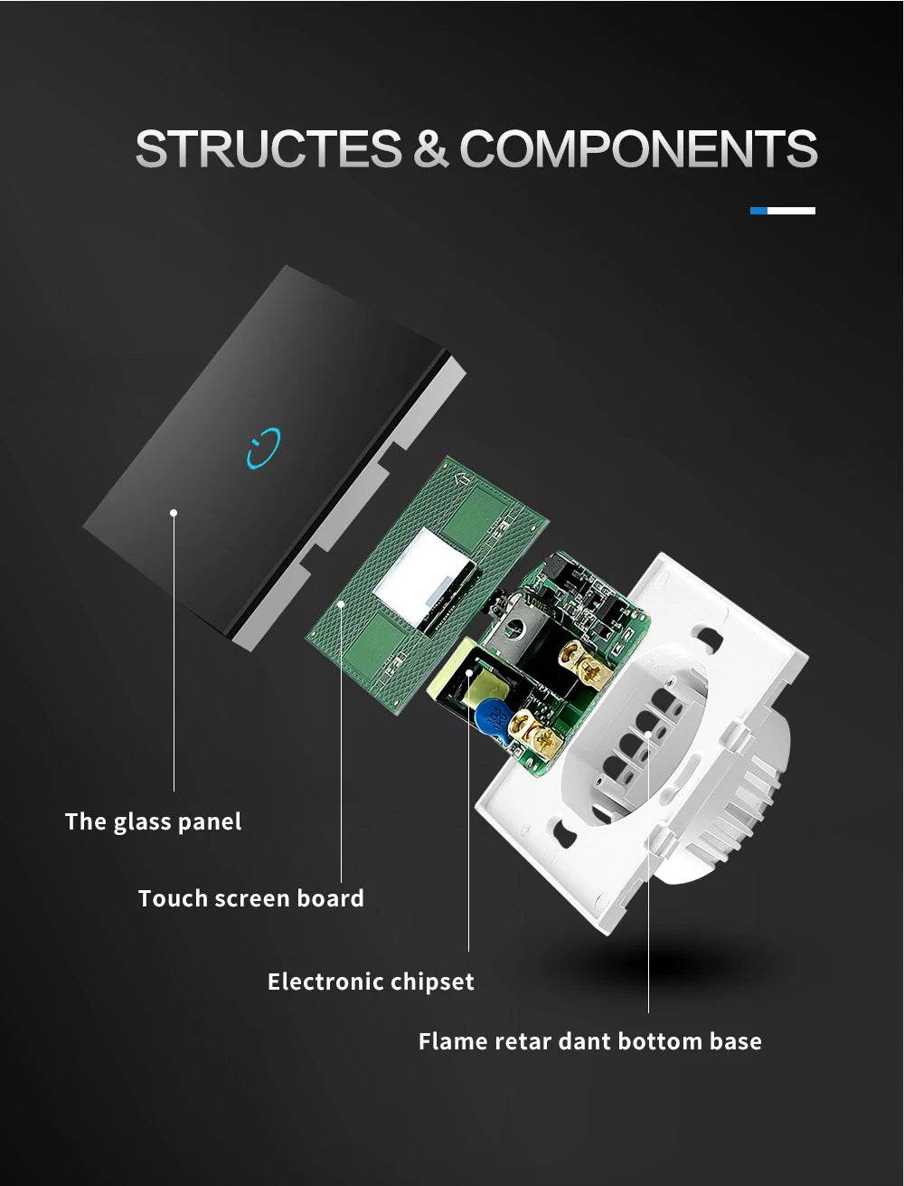 BONDA Smart Switch Alexa RF433 No Neutral Tuya Control Works With Google 1/2/3 Gang Smart Life Home Light WiFi Touch Switches - Dreamy-Designs Store Online