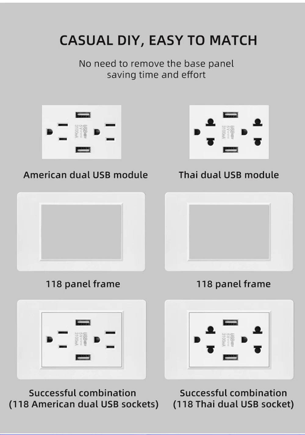 Herepow 118 Series Thailand American Standard Dual USB Wall Socket Smart Home Appliance Plug Adapter Type-c 3.1A Fast Charging - Dreamy-Designs Store Online