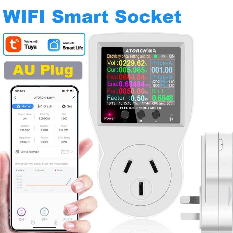 AC220V 110V 16A Tuya WIFI Smart Socket Digital Wattmeter EU Plug Electricity Consumption Power Kwh US AU FR Power Energy Meter - Dreamy-Designs Store Online