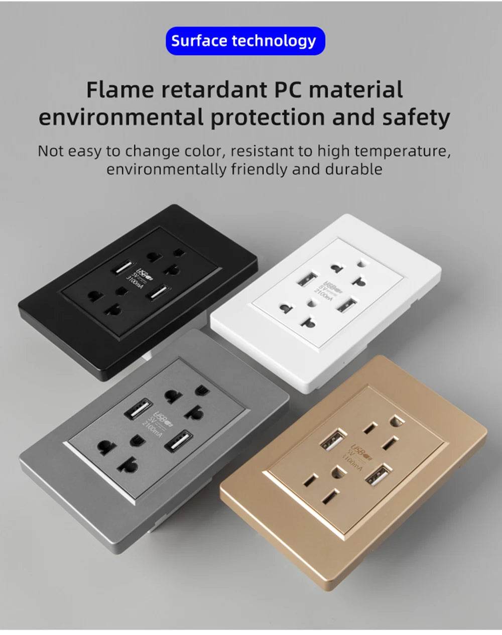 Herepow 118 Series Thailand American Standard Dual USB Wall Socket Smart Home Appliance Plug Adapter Type-c 3.1A Fast Charging - Dreamy-Designs Store Online