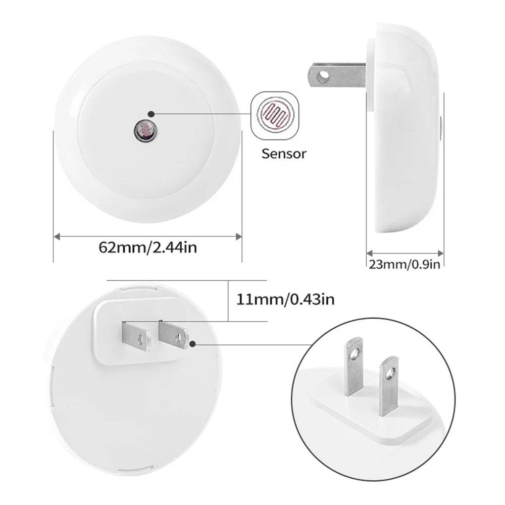 LED Night Light Smart Night Sensor Round Plug in Wall Night Lamp Bathroom Home Kitchen Hallway Staireway Bedroom Nightlight - Dreamy-Designs Store Online