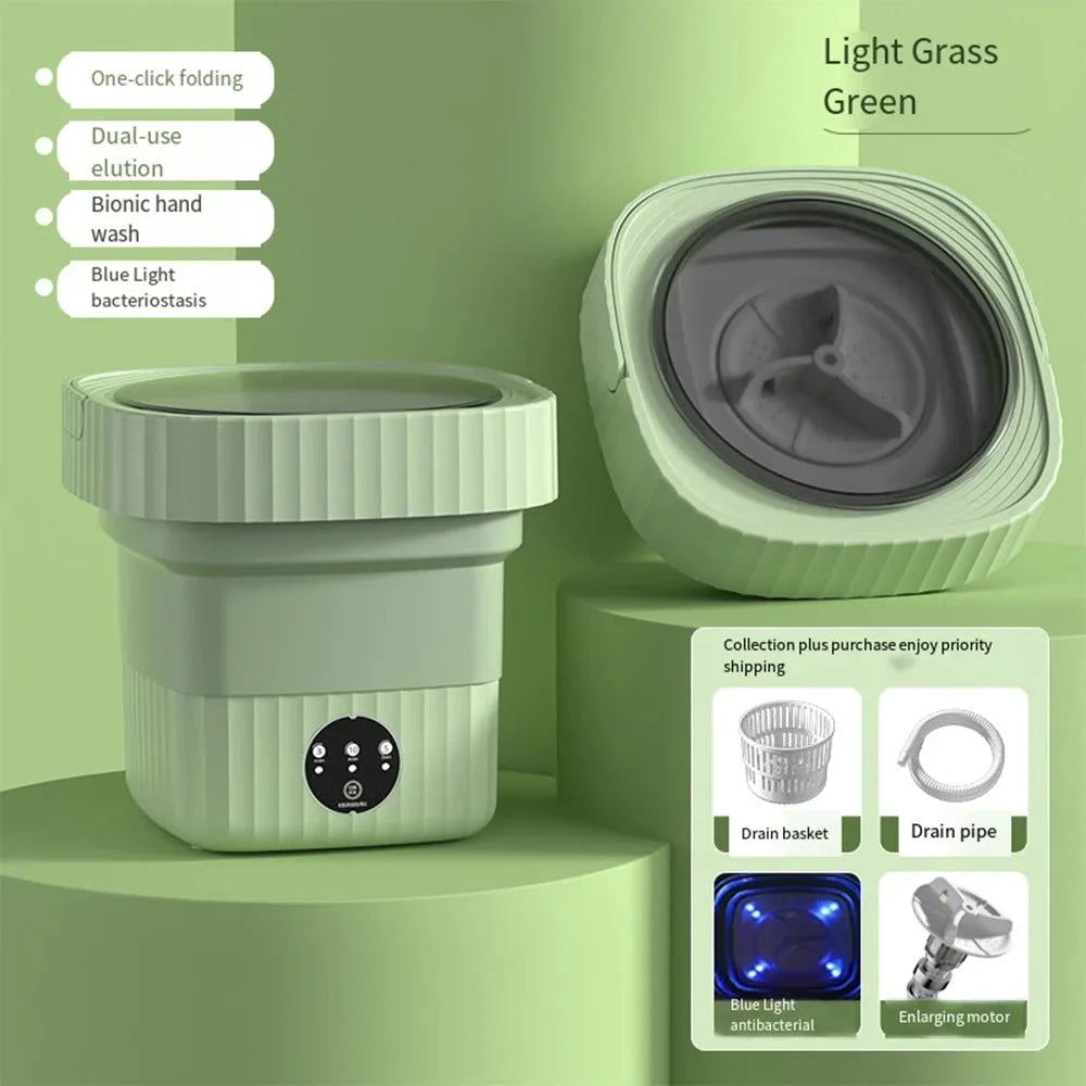 Folding Portable Washing Machine (6L/11L) With Spin Dryer "For Clothes, Travel, Home" (Ultrasonic Underwear/Socks Mini Washer) "110V/220V" - Dreamy-Designs Store Online