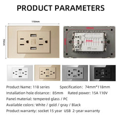 Herepow 118 Series Thailand American Standard Dual USB Wall Socket Smart Home Appliance Plug Adapter Type-c 3.1A Fast Charging - Dreamy-Designs Store Online