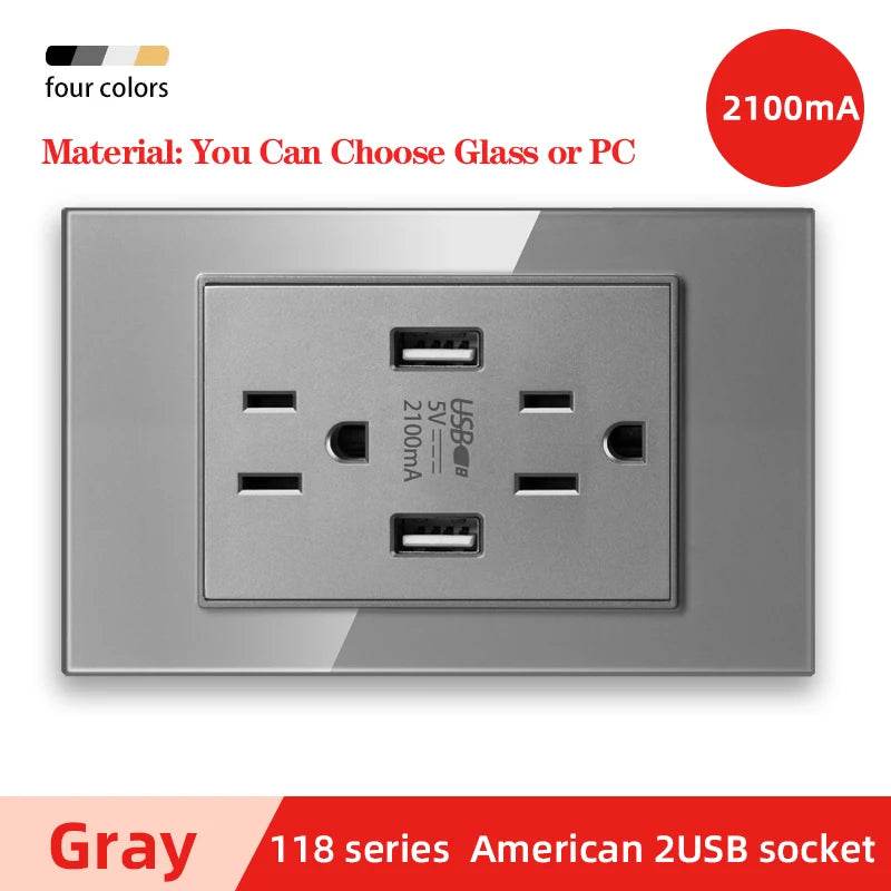 Herepow 118 Series Thailand American Standard Dual USB Wall Socket Smart Home Appliance Plug Adapter Type-c 3.1A Fast Charging - Dreamy-Designs Store Online