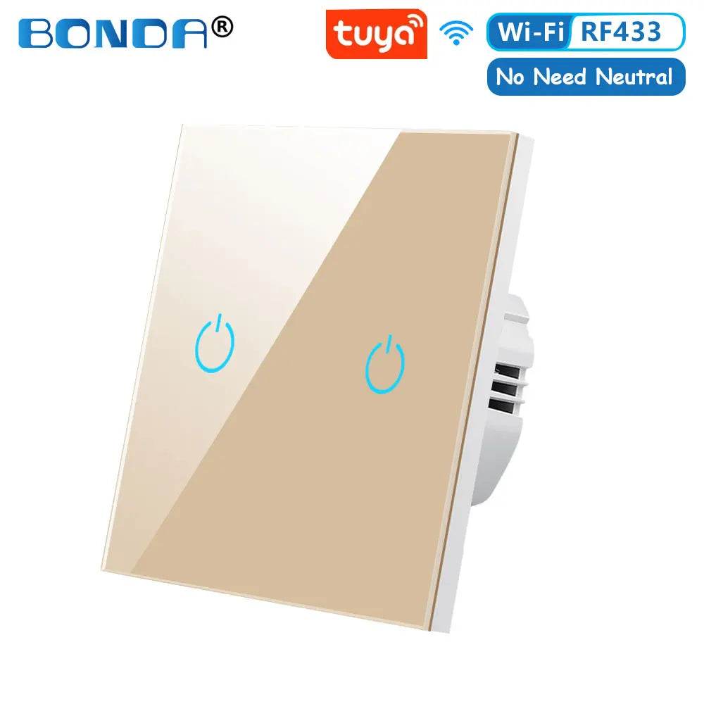 BONDA Smart Switch Alexa RF433 No Neutral Tuya Control Works With Google 1/2/3 Gang Smart Life Home Light WiFi Touch Switches - Dreamy-Designs Store Online