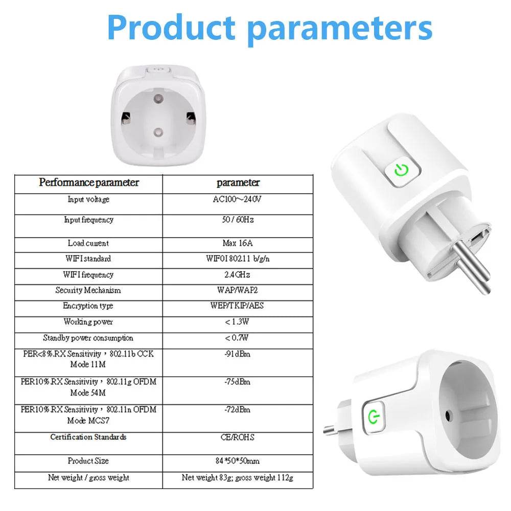TUYA Smart Plug WiFi/Zigbee Socket EU 16A/20A With Power Monitor Timing Function Voice Control Works With Alexa GoogleHome - Dreamy-Designs Store Online
