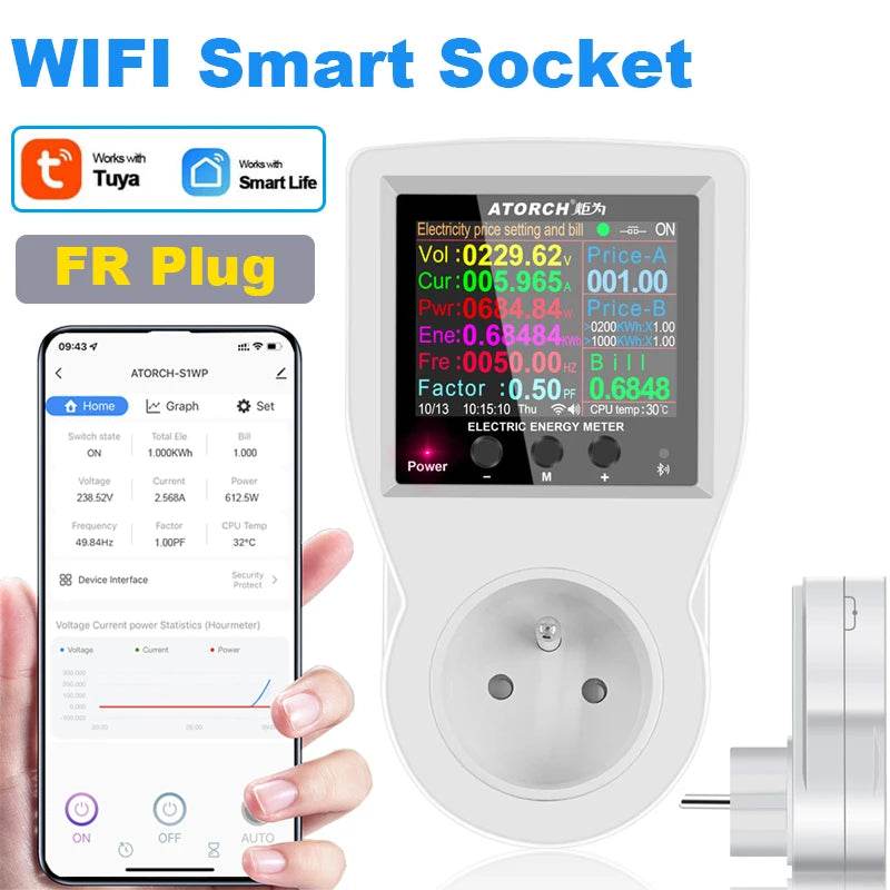AC220V 110V 16A Tuya WIFI Smart Socket Digital Wattmeter EU Plug Electricity Consumption Power Kwh US AU FR Power Energy Meter - Dreamy-Designs Store Online