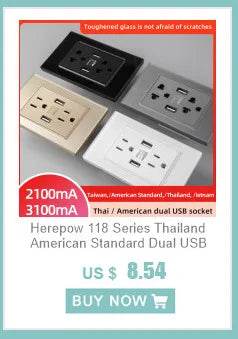 Herepow 118 Series Thailand American Standard Dual USB Wall Socket Smart Home Appliance Plug Adapter Type-c 3.1A Fast Charging - Dreamy-Designs Store Online
