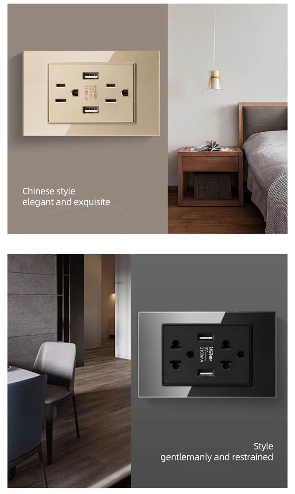Herepow 118 Series Thailand American Standard Dual USB Wall Socket Smart Home Appliance Plug Adapter Type-c 3.1A Fast Charging - Dreamy-Designs Store Online