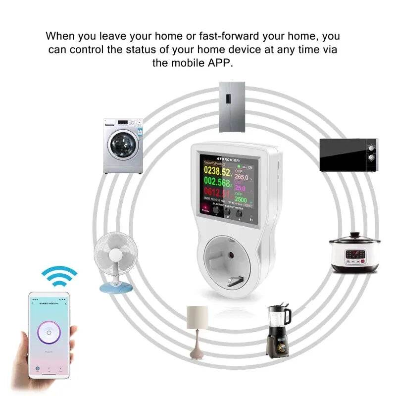 AC220V 110V 16A Tuya WIFI Smart Socket Digital Wattmeter EU Plug Electricity Consumption Power Kwh US AU FR Power Energy Meter - Dreamy-Designs Store Online