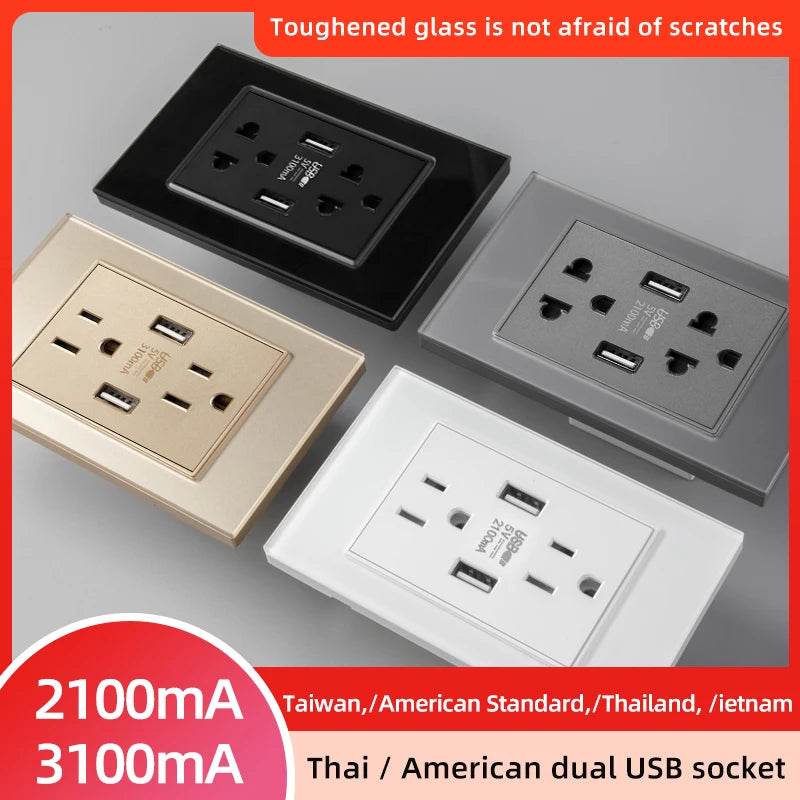 Herepow 118 Series Thailand American Standard Dual USB Wall Socket Smart Home Appliance Plug Adapter Type-c 3.1A Fast Charging - Dreamy-Designs Store Online