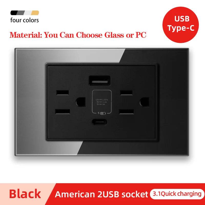 Herepow 118 Series Thailand American Standard Dual USB Wall Socket Smart Home Appliance Plug Adapter Type-c 3.1A Fast Charging - Dreamy-Designs Store Online