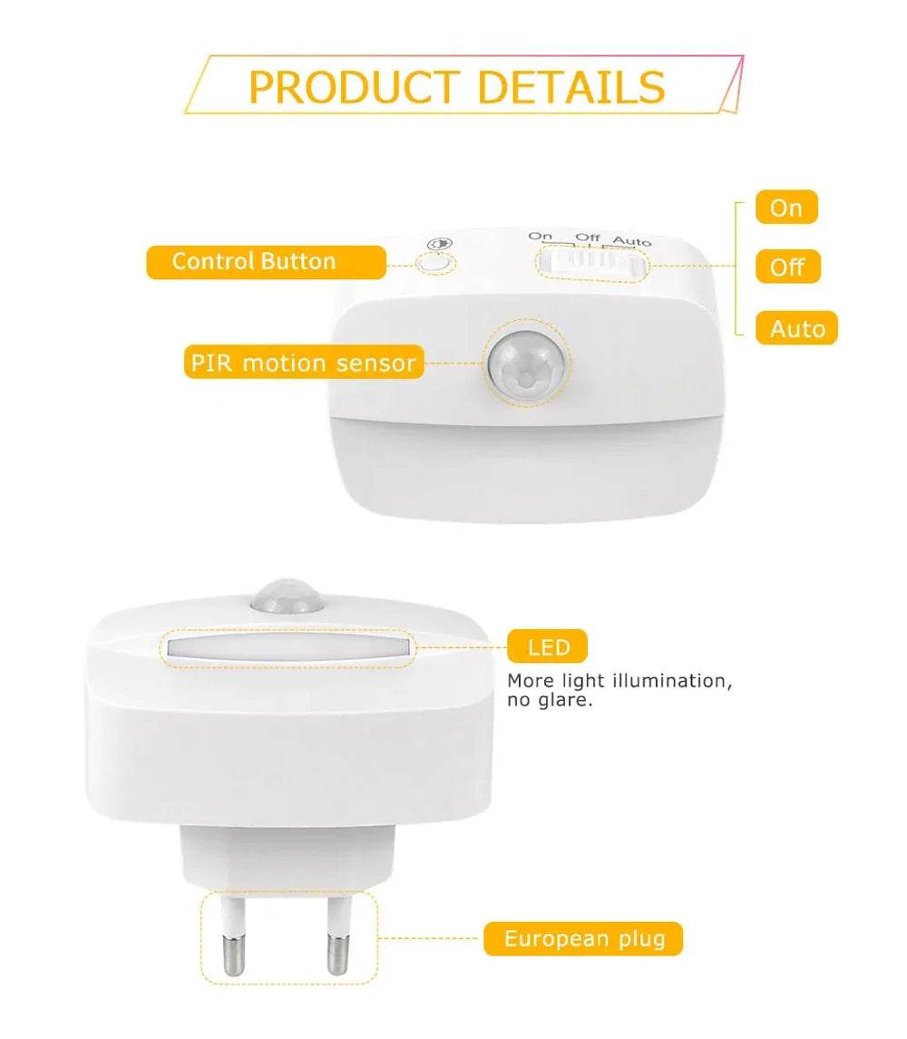 LED Night Light EU Plug In Smart Motion Sensor Light 220V Wall Lamp for Home Aisle WC Hallway Stair Kitchen Bedroom Night Lamp - Dreamy-Designs Store Online