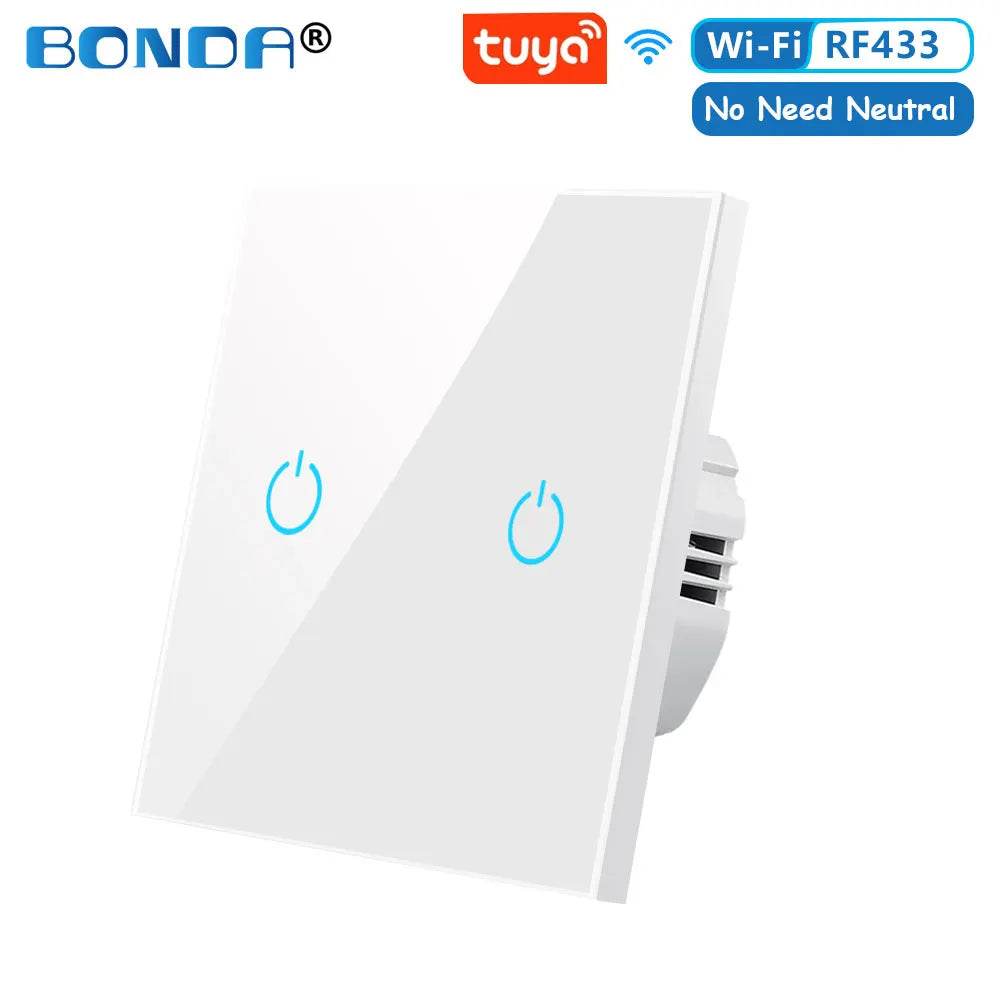 BONDA Smart Switch Alexa RF433 No Neutral Tuya Control Works With Google 1/2/3 Gang Smart Life Home Light WiFi Touch Switches - Dreamy-Designs Store Online