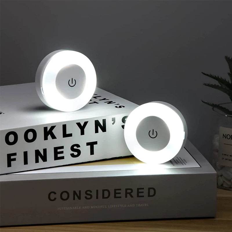 Mini LED Touch Sensor Night Lights USB Rechargeable Kitchen Bedroom Magnetic Base Wall Light Round Portable Dimming Night Lamp - Dreamy-Designs Store Online