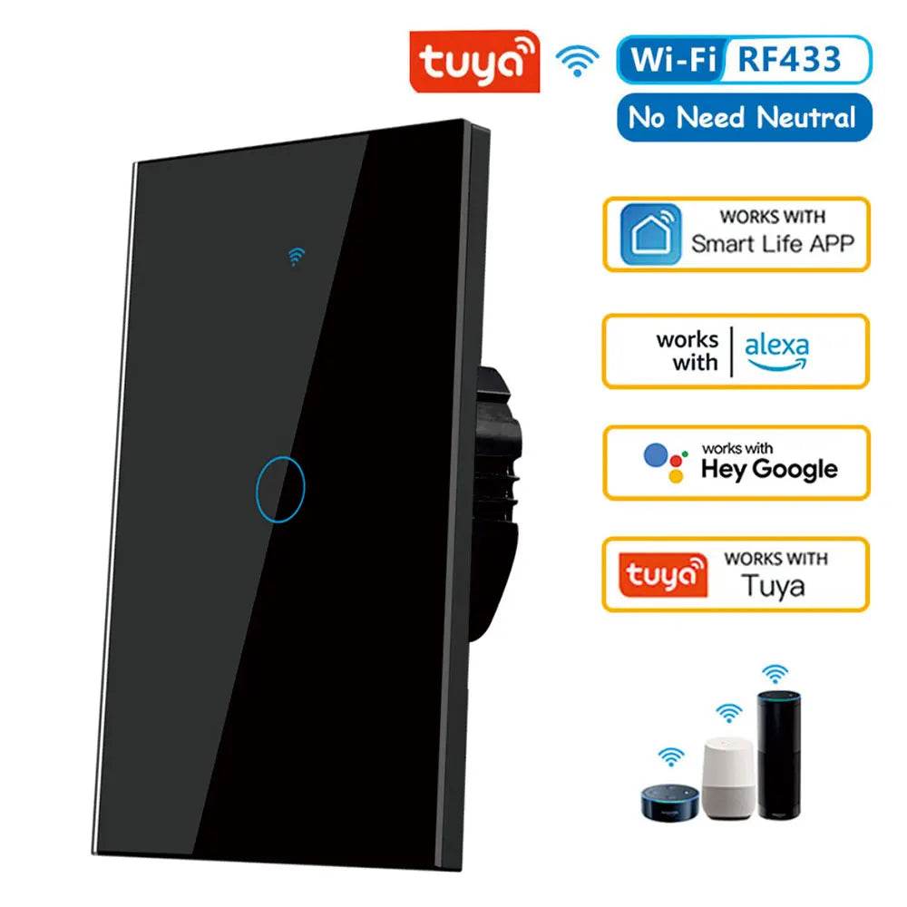 Tuya US WiFi Smart Wall Switch RF433 1/2/3/4 Gang No Neutral Wire Touch Sensor LED Light Switches Smart Home Alexa Google Home - Dreamy-Designs Store Online