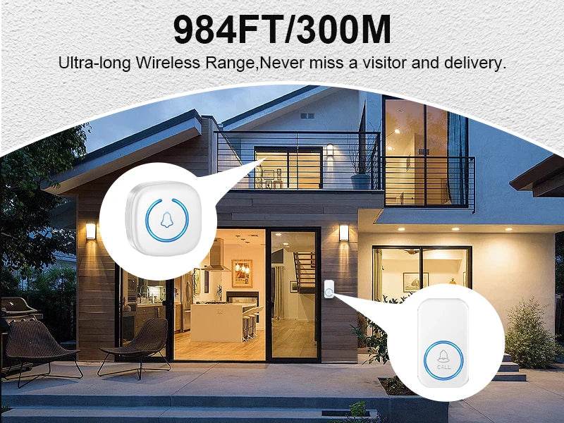 Wireless Doorbell Intelligent Welcome Door Bell 300M/984 FT Remote 60 Songs Melodies Home Smart Doorbell US EU Plug Optional - Dreamy-Designs Store Online