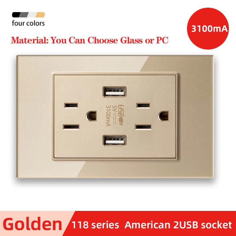 Herepow 118 Series Thailand American Standard Dual USB Wall Socket Smart Home Appliance Plug Adapter Type-c 3.1A Fast Charging - Dreamy-Designs Store Online