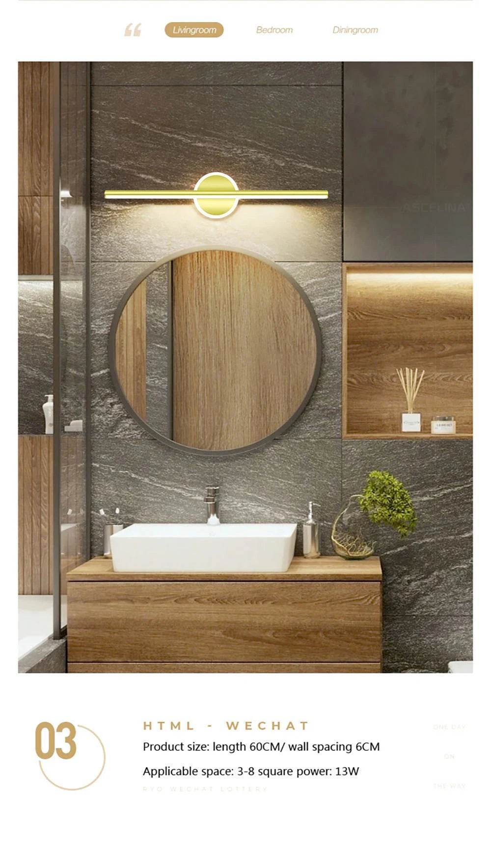 Modern LED Wall Lamp 40/60cm Mirror Light Bathroom Toilet Black Gold Long Strip Fixture Home Decor Led Lighting Lamps Lustre - Dreamy-Designs Store Online