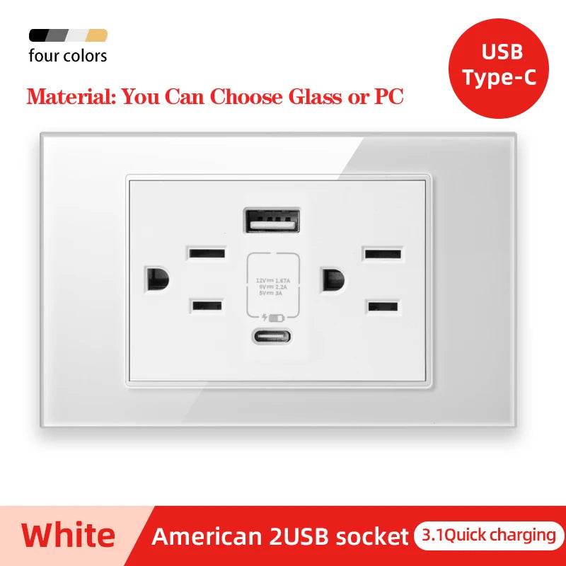 Herepow 118 Series Thailand American Standard Dual USB Wall Socket Smart Home Appliance Plug Adapter Type-c 3.1A Fast Charging - Dreamy-Designs Store Online