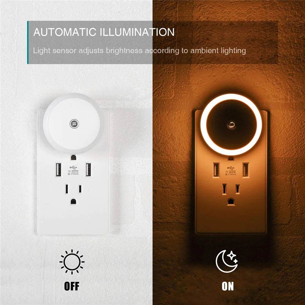 LED Night Light Smart Night Sensor Round Plug in Wall Night Lamp Bathroom Home Kitchen Hallway Staireway Bedroom Nightlight - Dreamy-Designs Store Online
