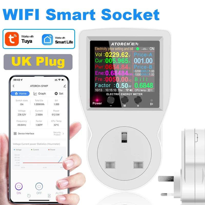 AC220V 110V 16A Tuya WIFI Smart Socket Digital Wattmeter EU Plug Electricity Consumption Power Kwh US AU FR Power Energy Meter - Dreamy-Designs Store Online