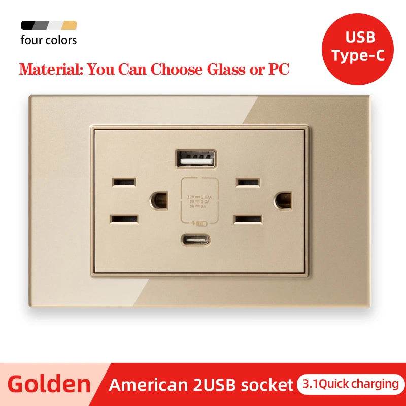 Herepow 118 Series Thailand American Standard Dual USB Wall Socket Smart Home Appliance Plug Adapter Type-c 3.1A Fast Charging - Dreamy-Designs Store Online