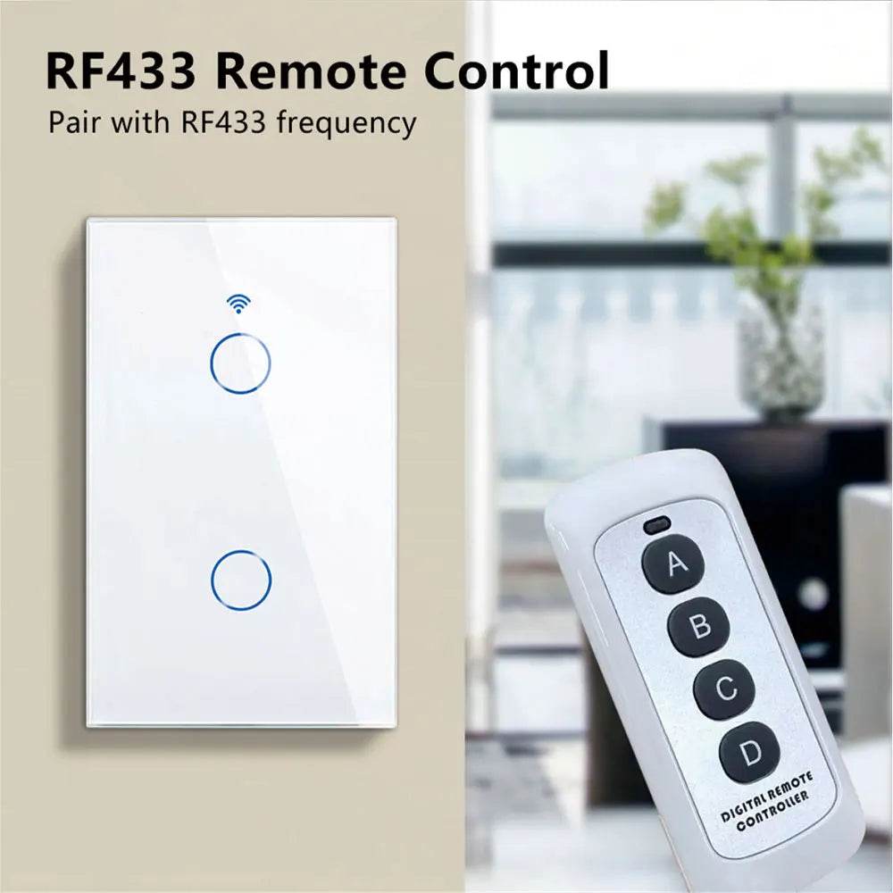 Tuya US WiFi Smart Wall Switch RF433 1/2/3/4 Gang No Neutral Wire Touch Sensor LED Light Switches Smart Home Alexa Google Home - Dreamy-Designs Store Online