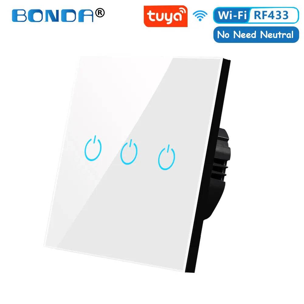 BONDA Smart Switch Alexa RF433 No Neutral Tuya Control Works With Google 1/2/3 Gang Smart Life Home Light WiFi Touch Switches - Dreamy-Designs Store Online