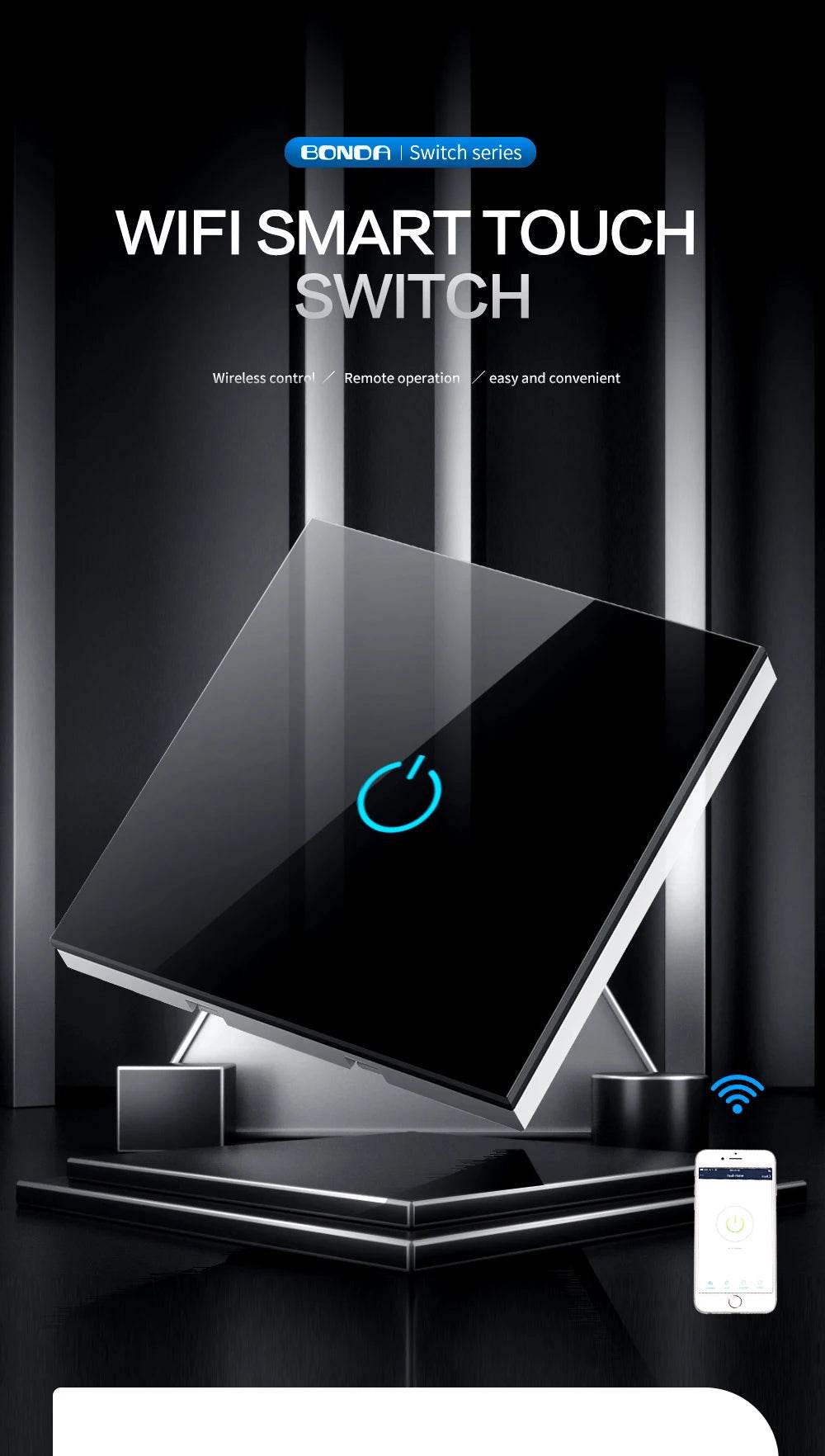 BONDA Smart Switch Alexa RF433 No Neutral Tuya Control Works With Google 1/2/3 Gang Smart Life Home Light WiFi Touch Switches - Dreamy-Designs Store Online