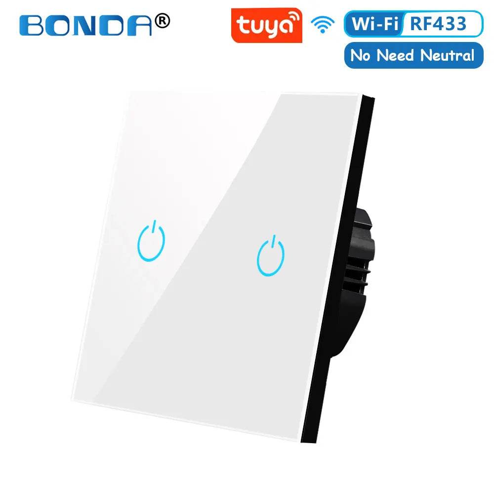BONDA Smart Switch Alexa RF433 No Neutral Tuya Control Works With Google 1/2/3 Gang Smart Life Home Light WiFi Touch Switches - Dreamy-Designs Store Online