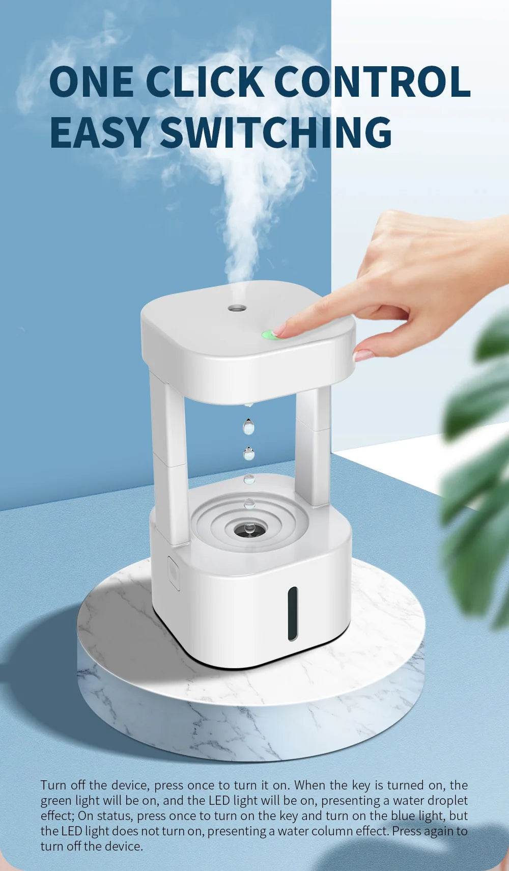 580ML Anti-Gravity Water Drop Humidifier (3 Modes) / Levitating Water Drops / Ultrasonic Cool Mist Maker / Fogger / LED Night Light / Essential Oil Diffuser / Aromatherapy / Home Office Portable - Dreamy-Designs Store Online