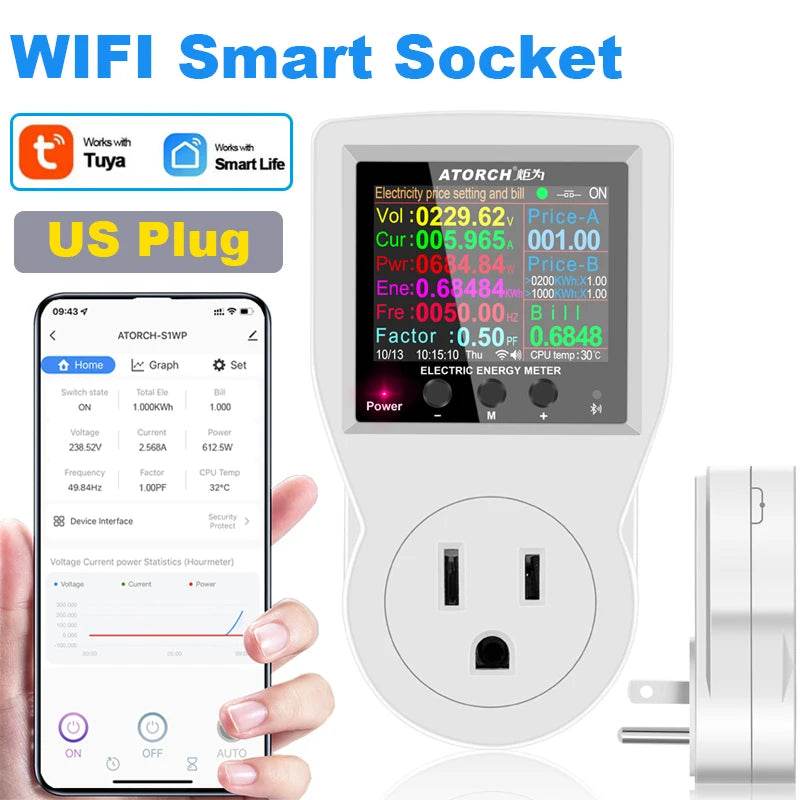 AC220V 110V 16A Tuya WIFI Smart Socket Digital Wattmeter EU Plug Electricity Consumption Power Kwh US AU FR Power Energy Meter - Dreamy-Designs Store Online