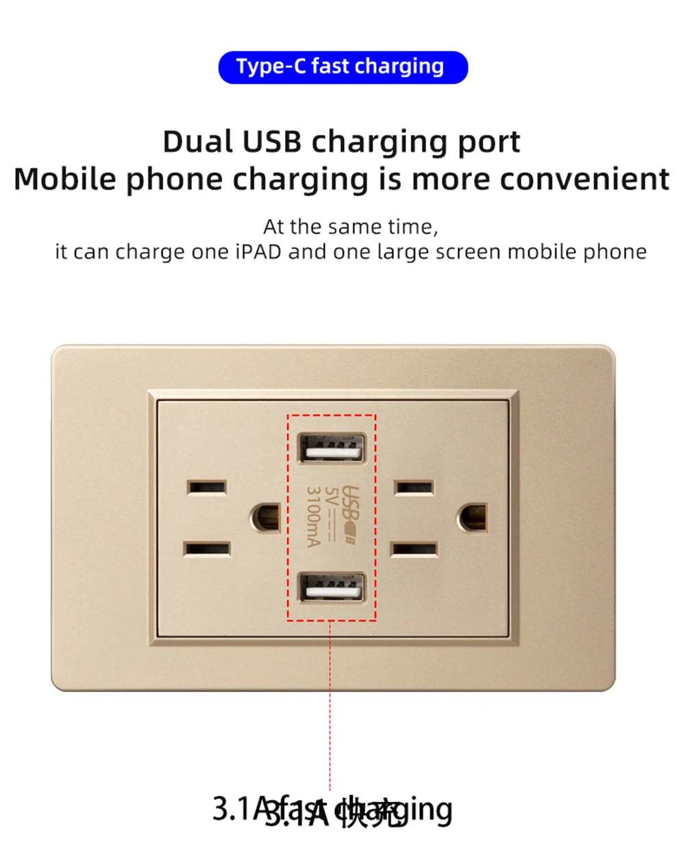 Herepow 118 Series Thailand American Standard Dual USB Wall Socket Smart Home Appliance Plug Adapter Type-c 3.1A Fast Charging - Dreamy-Designs Store Online