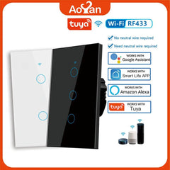 Tuya US WiFi Smart Wall Switch RF433 1/2/3/4 Gang No Neutral Wire Touch Sensor LED Light Switches Smart Home Alexa Google Home - Dreamy-Designs Store Online