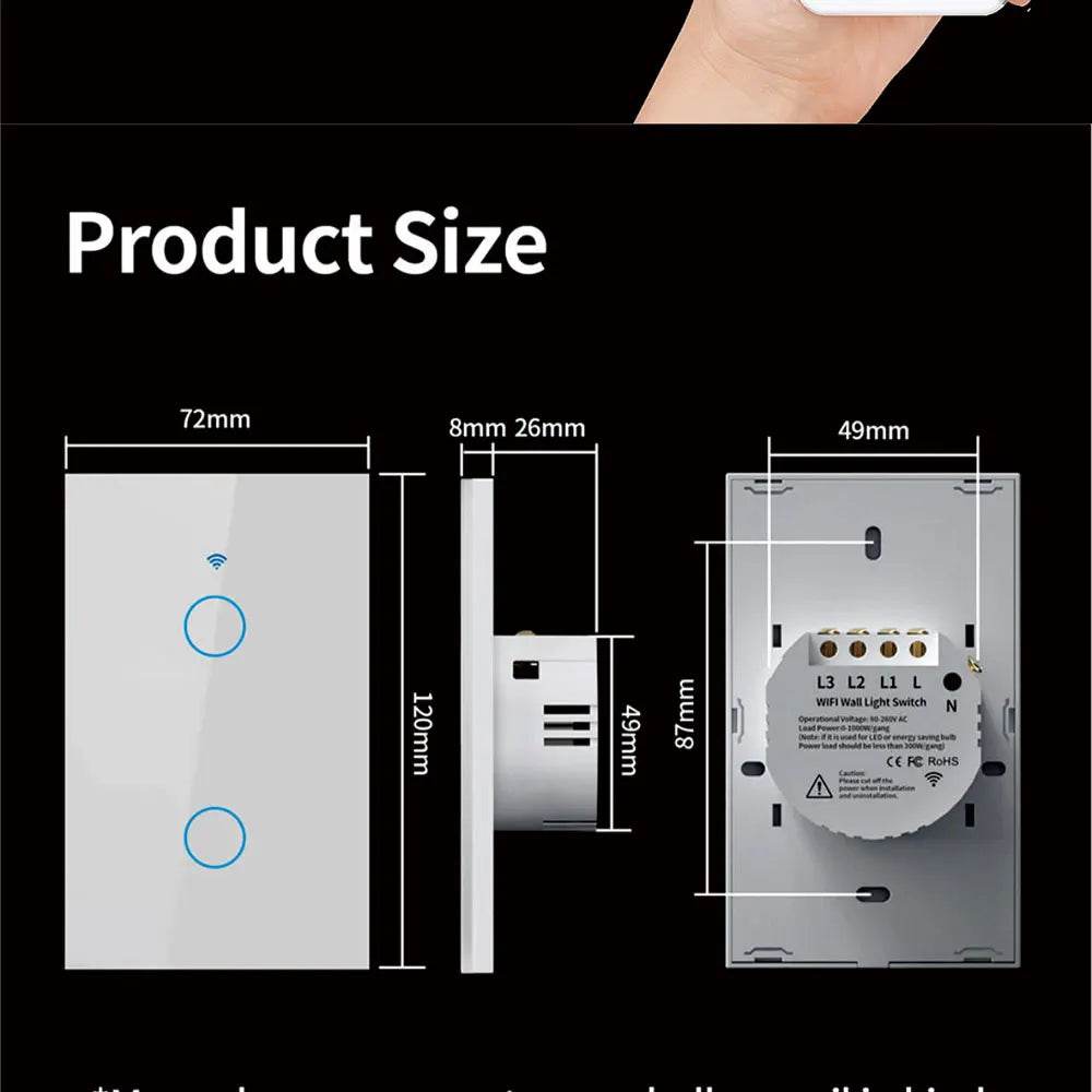 Tuya US WiFi Smart Wall Switch RF433 1/2/3/4 Gang No Neutral Wire Touch Sensor LED Light Switches Smart Home Alexa Google Home - Dreamy-Designs Store Online