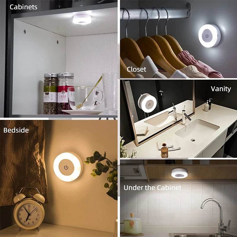 Mini LED Touch Sensor Night Lights USB Rechargeable Kitchen Bedroom Magnetic Base Wall Light Round Portable Dimming Night Lamp - Dreamy-Designs Store Online