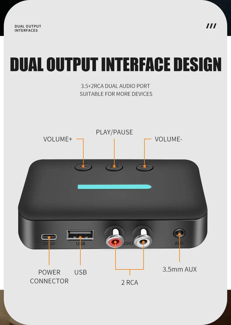 USB Bluetooth 5.3 Audio Receiver Adapter Wireless Stereo Music 3.5mm AUX R/L RCA Support U-Disk Playback For Desktop Speaker Amp - Dreamy-Designs Store Online