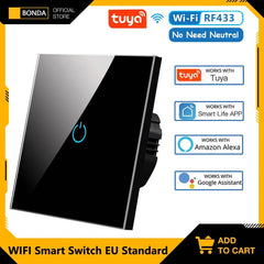 BONDA Smart Switch Alexa RF433 No Neutral Tuya Control Works With Google 1/2/3 Gang Smart Life Home Light WiFi Touch Switches - Dreamy-Designs Store Online