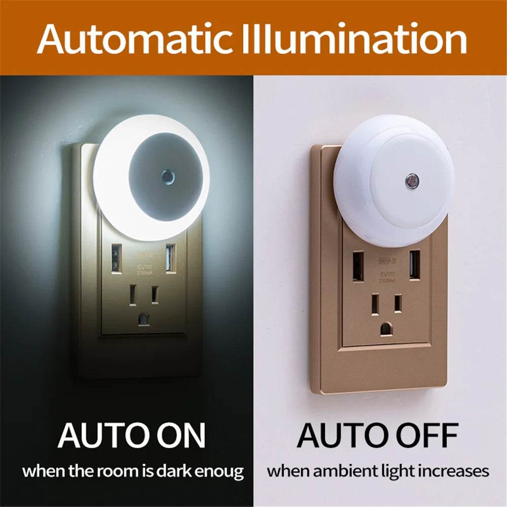 LED Night Light Smart Night Sensor Round Plug in Wall Night Lamp Bathroom Home Kitchen Hallway Staireway Bedroom Nightlight - Dreamy-Designs Store Online